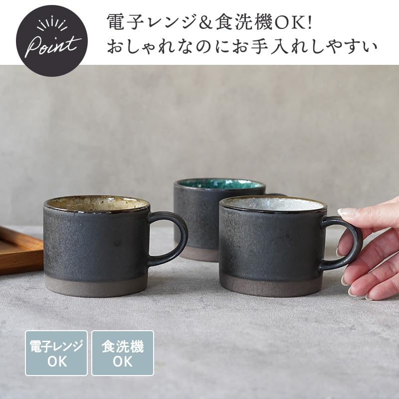 Kubek stołowy EAST, czarny szlif, malowany, Mino ware, szary, 300 cm3, wyprodukowany w Japonii, można myć w mikrofalówce, można myć w zmywarce, 37-005-02