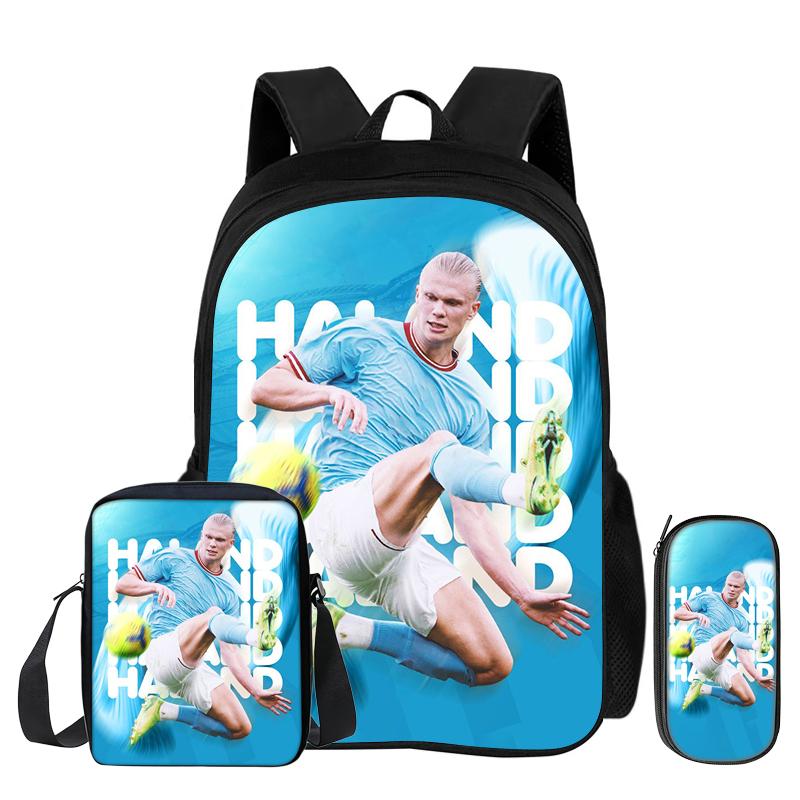 Leer, Reizen School Schoudertas, Etui's, Sport Boekentas Haaland Kinderen 3-delige Set Rugzak Voetbalster Rugzak Cadeau
