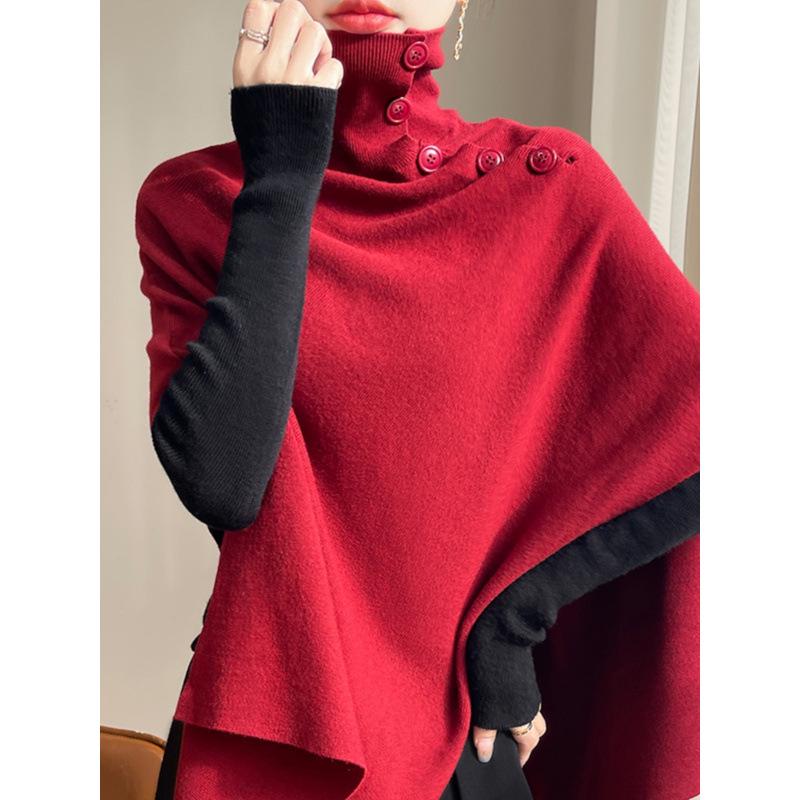 Noble Loose Knit Shawl: Irregular, Stylish High Neck Cape Sweater Cardigan