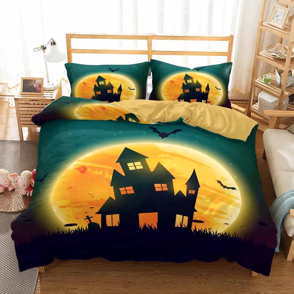 

Printed Happy Halloween Bed Linens Set Covers Bed Room Queen Quilt Cover Set Skull Bedding Set Luxury Bedclothes Customized EU single(135x200cm)