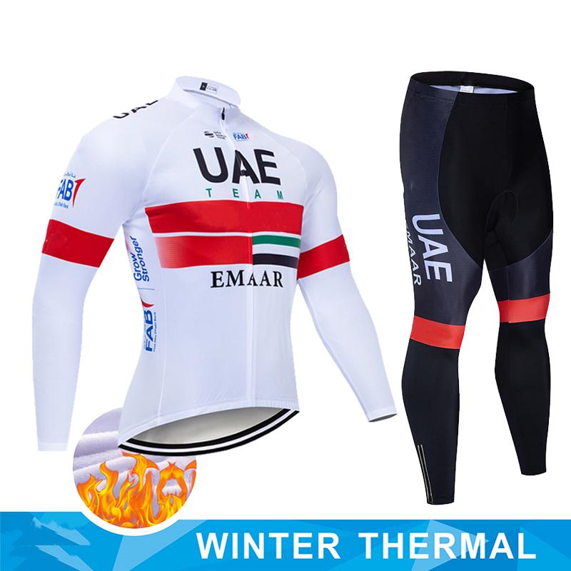 2026 UAE Winter Thermal Fleece Cycling Jersey Set Maillot Ropa Ciclismo Keep Warm MTB Bike Wear Bicycle Clothing Cycling Set