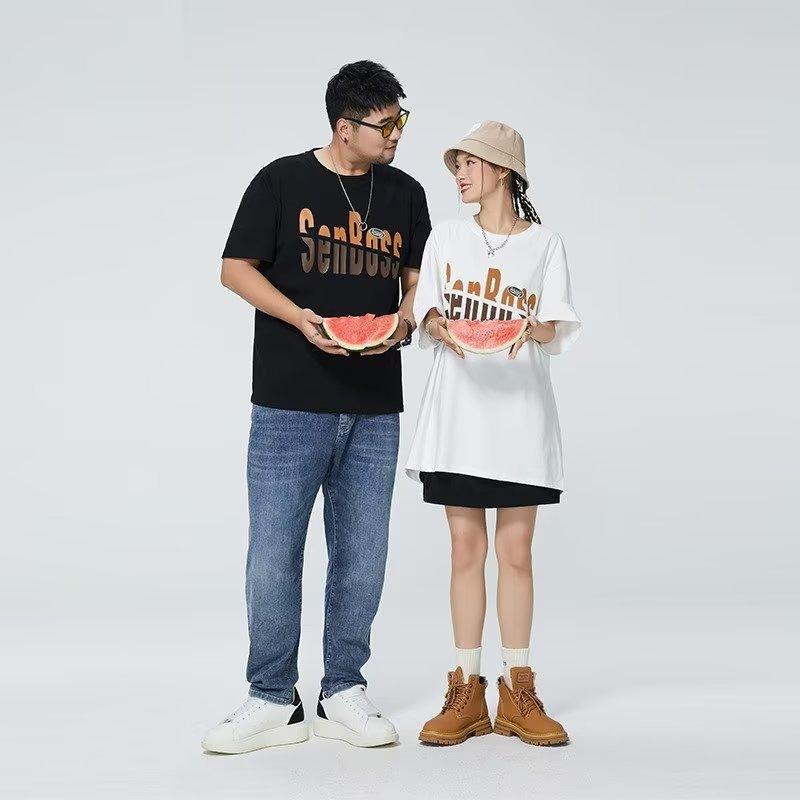 Летняя мужская футболка с короткими рукавами очень большого размера для свободных пар — фото 8