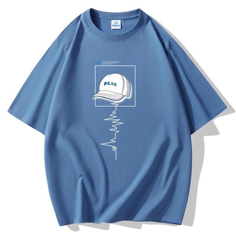 Cap Pattern Men Short Sleeves T-shirt 100% Cotton Casual Tee Large Size