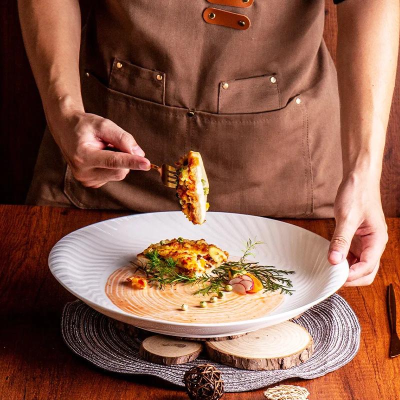 Binaural Plate Ceramic Japanese Dish Household Western Food Commercial Tableware, High-end Steak Plate Steamed Fish