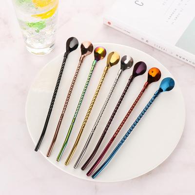 New Bent Filter Metal Reusable Drinking Straw Straws Spoon Stainless Steel Coffee Spoons