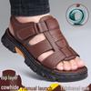 Men's Plus Size Cowhide Sandals: Breathable, Non-Slip, Waterproof Velcro Beach Shoes for Middle-Aged and Elderly.