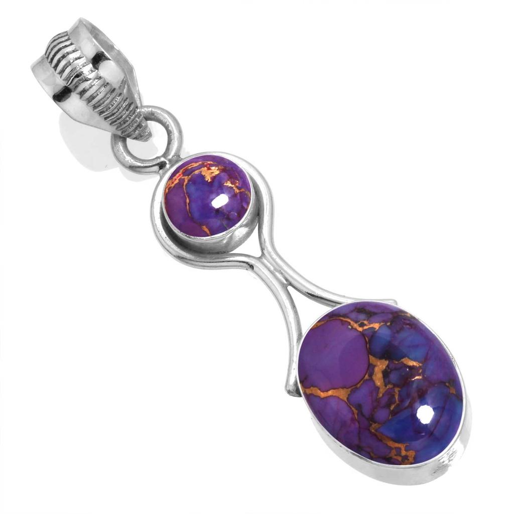 925 Sterling Silver Pendant Women Gemstone Handmade Jewelry Halloween Gift Blue Green Purple Copper Turquoise Pearl Lapis Mother Of Pearl Victorian