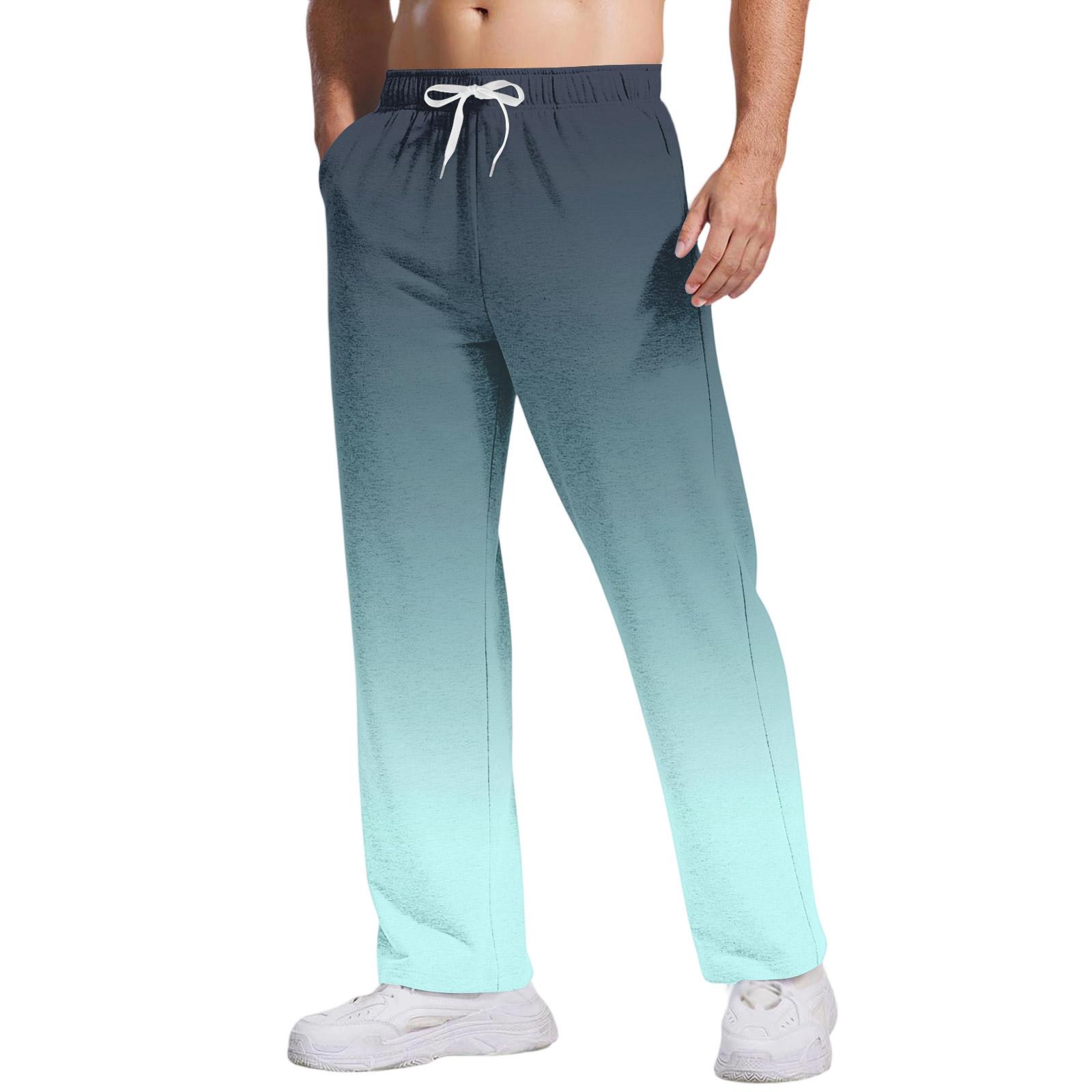 Men s Casual Pants with Pockets Tie-Dye Gradient Print Loose Straight Leg Elastic Waist Drawstring Comfortable Everyday Wear XL синий