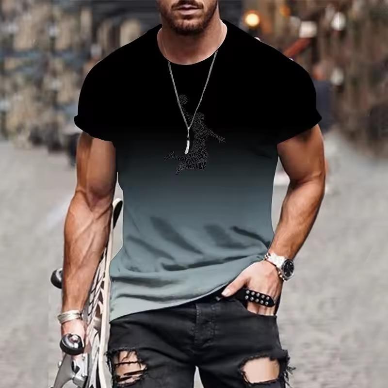 Casual Daily 3D Men's Gradient T-Shirt Fashion Print Trendy Harajuku Streetwear Men's Large Size Round Neck Comfortable Top