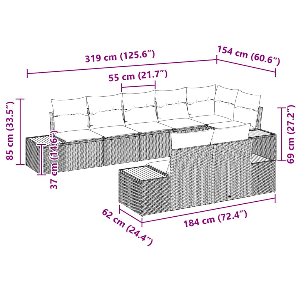 8 Piece Beige Garden Sofa Set with Cushions