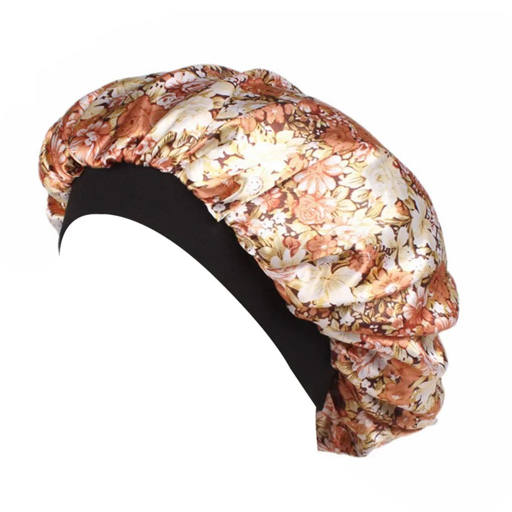Blumen-Schlafhaube mit breiter Krempe für Frühling, Herbst, Winter, Unisex für Erwachsene, Satin, für Männer und Frauen