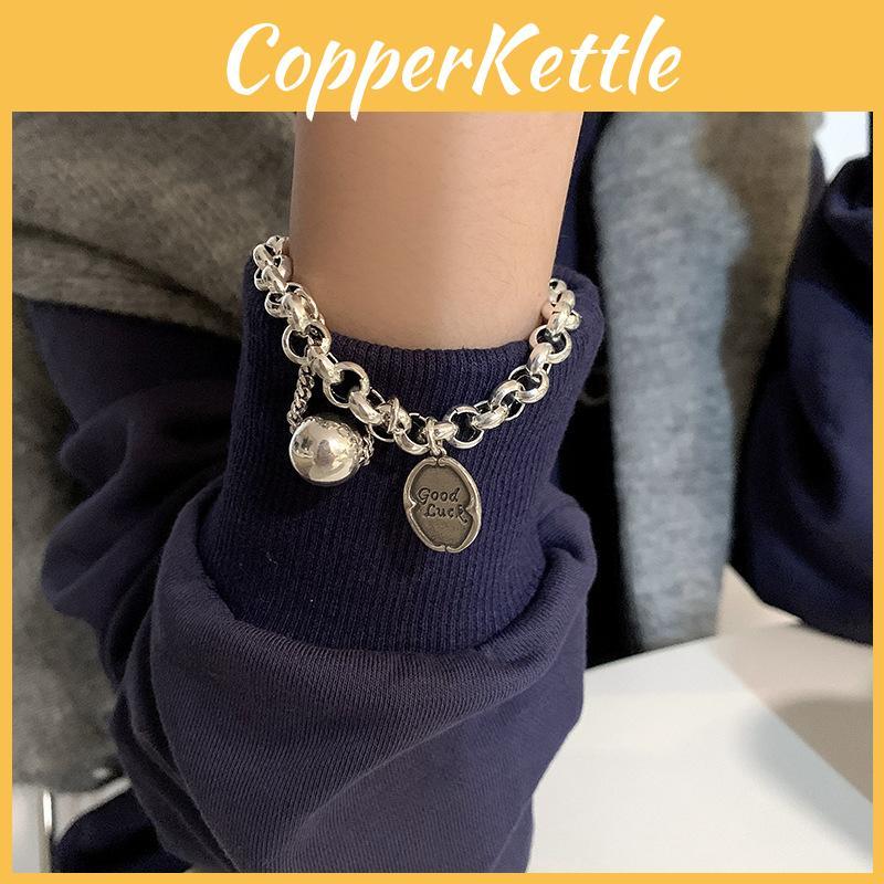 Good Luck Letter Geometric Alloy Bracelet For Women With Electroplating And Hip Hop Style For Travel Gift