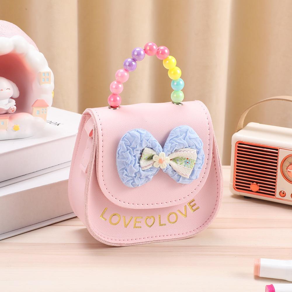 Cute Flowers Children's Handbags Messenger Bag Sweet Girls Pearl Shiny Kids Shoulder Bag Cartoon PU Leather Crossbody Bags