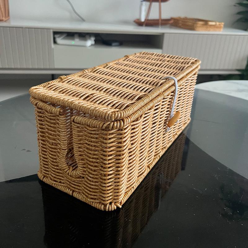 Imitation Rattan Cable Organizer Box Office Desk Charger Socket Network Line Storage Bin Power Cord Charger Storage Box