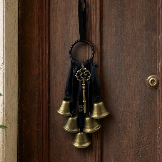Boho Wall Hanging Ornament Witch Bells for Door Knob Protection, Handmade Rustic Farmhouse Decor Hanger, Vintage Decorative Bell Home Room Witchy