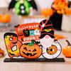 Wooden Halloween Ghost Pumpkin Figurine, Rustic Table Decor for Home Party, Spooky Shelf Decoration for Fall