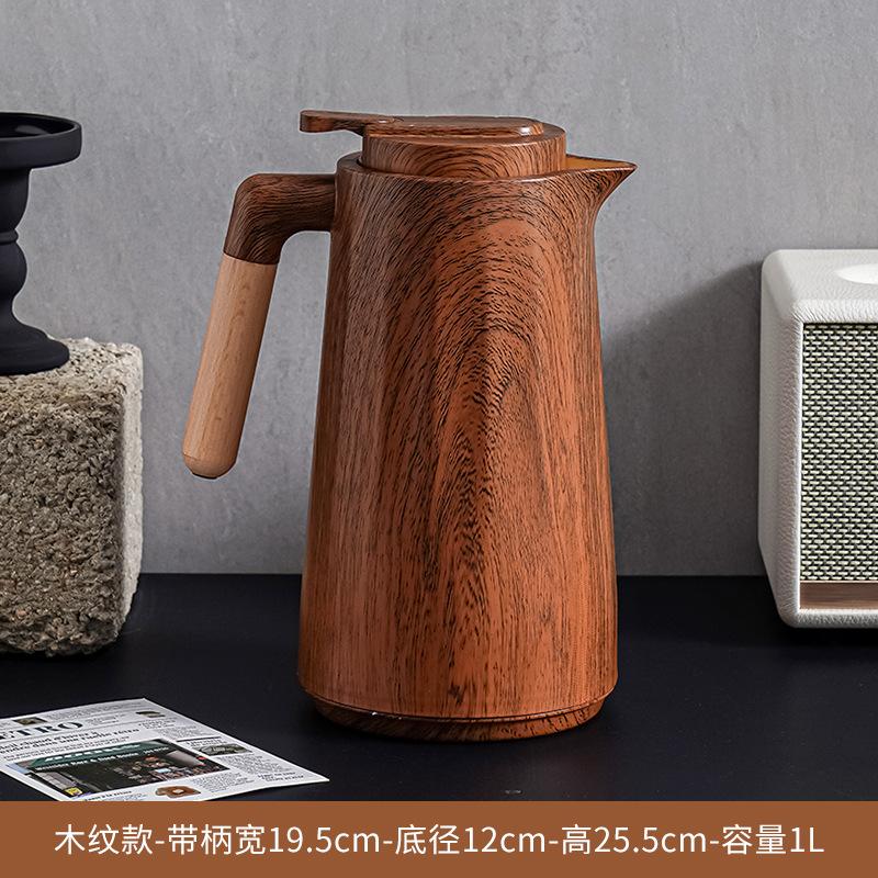 

Wood grain thermal insulation pot Large capacity thermos high value office coffee pot Living room glass thermos 1L