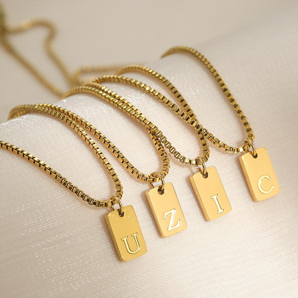 Square Brand 26 English Letters Pendant Necklace Daily Versatile Accessories