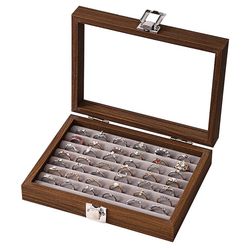 Compact Walnut Jewelry Box for Earrings, Rings, Necklaces, and Bracelets - with Lid and Display Case