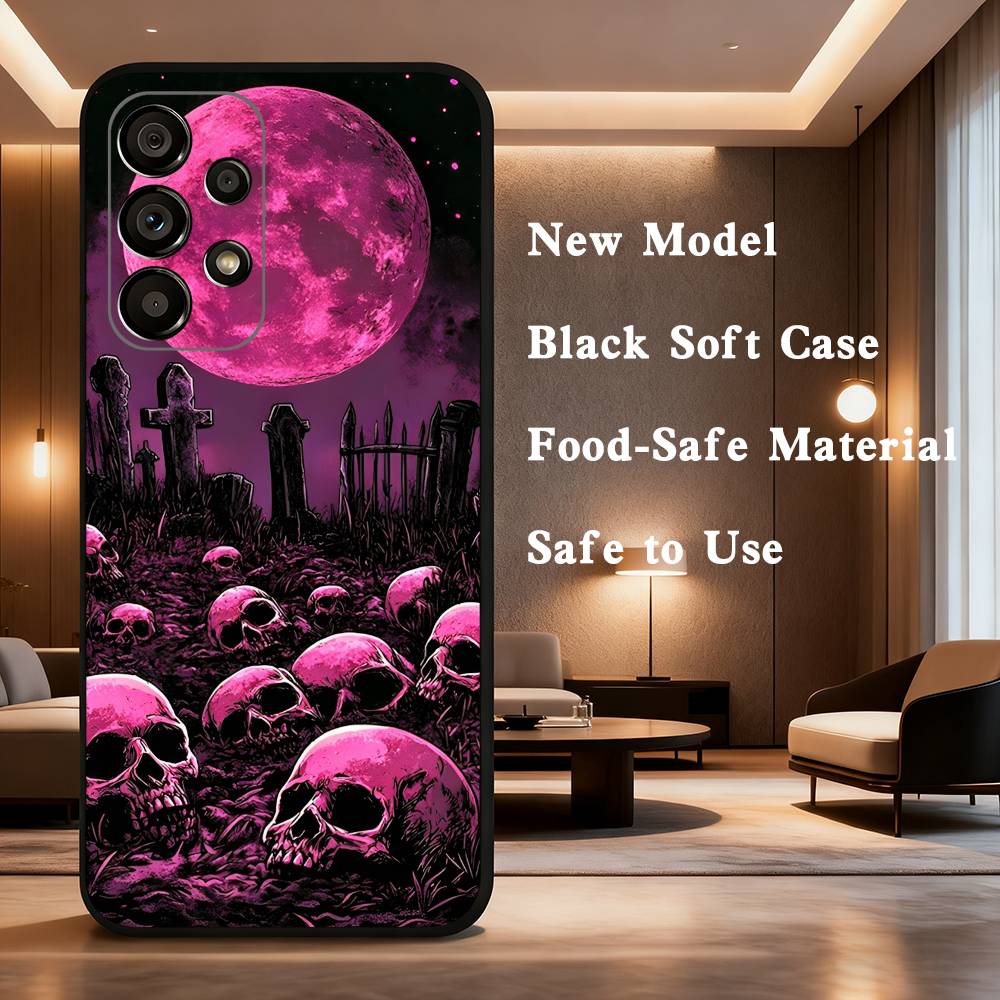 Spooky Skull Patterns Case For Samsung Galaxy A73,72,41,J7,22,Note,31,8,9,52,71,53,32,Soft Black Silicone Cover