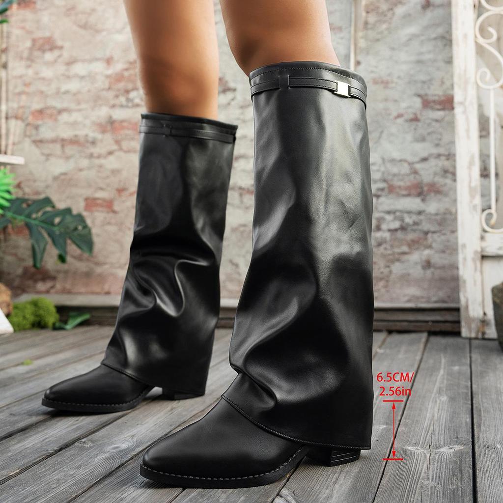 2025 Herbst Britischer Stil Hochhackige Klobige Stiefel - Übergröße Damen Lange Modestiefel