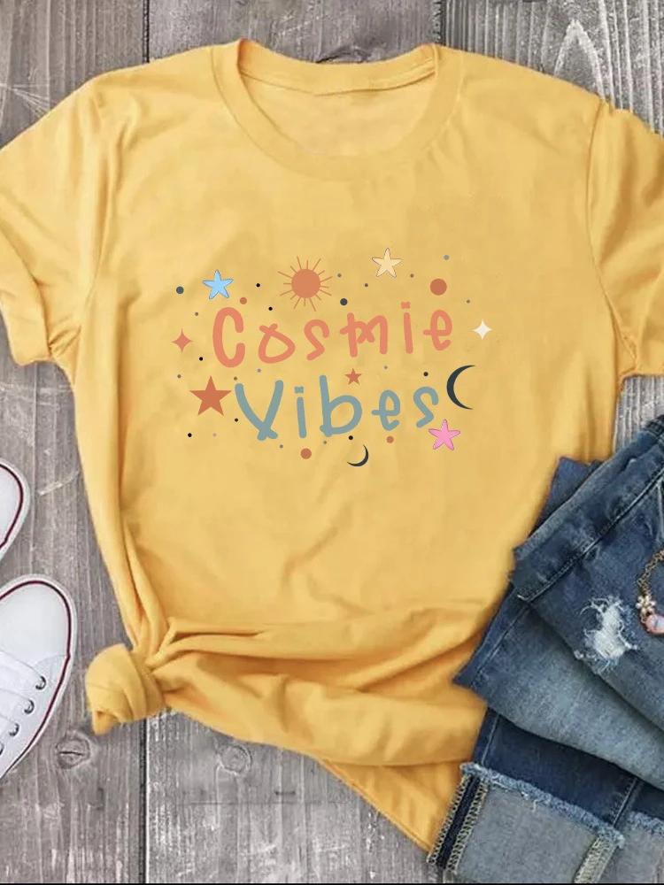 Cosmie Vibes Star Moon Print Women T Shirt Short Sleeve O Neck Loose Women Tshirt Ladies Tee Shirt Tops Clothes Camisetas Mujer