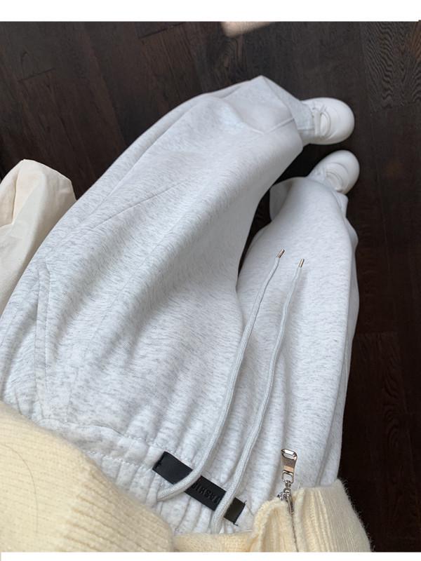 Women's Fleece-Lined Wide-Leg High-Waisted Sports Pants: Slimming, Loose-Fit, Autumn/Winter Casual Sweatpants.