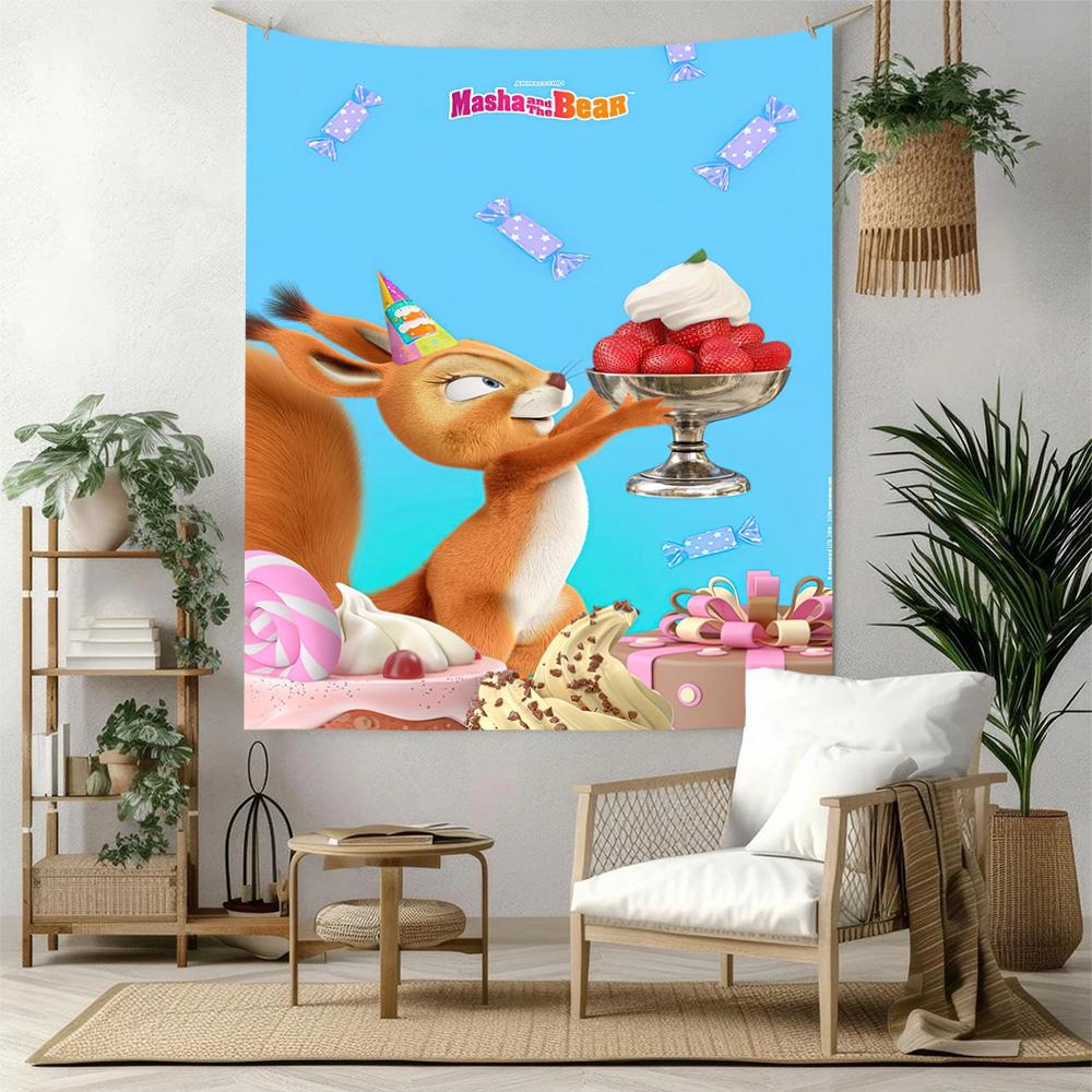 Masha Bear Wall Decor Tapestry Art For Pet Memorial Birthdaywedding Party Backdrop Family Gift
