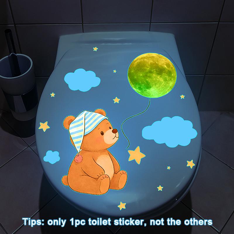 Glow-In-The-Dark Bear Toilet Stickers Self-Adhesive Removable Decal Wall Sticker Home Decor Car Sticker Luminous Effects