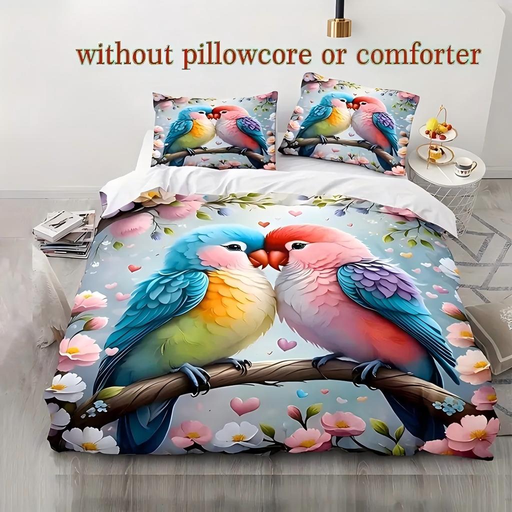 Parrot Flower 3D Printed Bedding Linen Set Elegant Luxury Home Textiles Duvet Cover set Soft Comfortable Quilt Cover Pillowcases