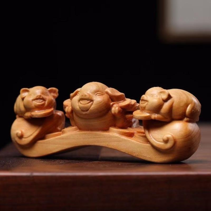 Фигурка копилка из массива дерева, украшение Милая модель животного Дом Комната Офис Богатство Удача Фэн-шуй Декор