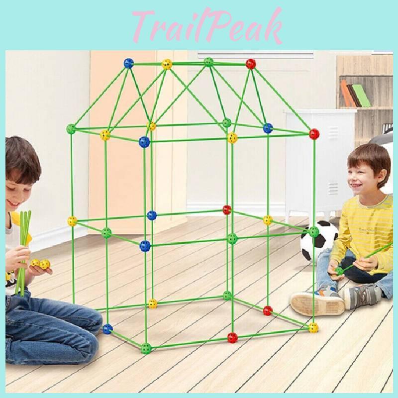 Childrens Diy Construction Tent Set With Plastic Building Blocks For Creative And Educational Fun