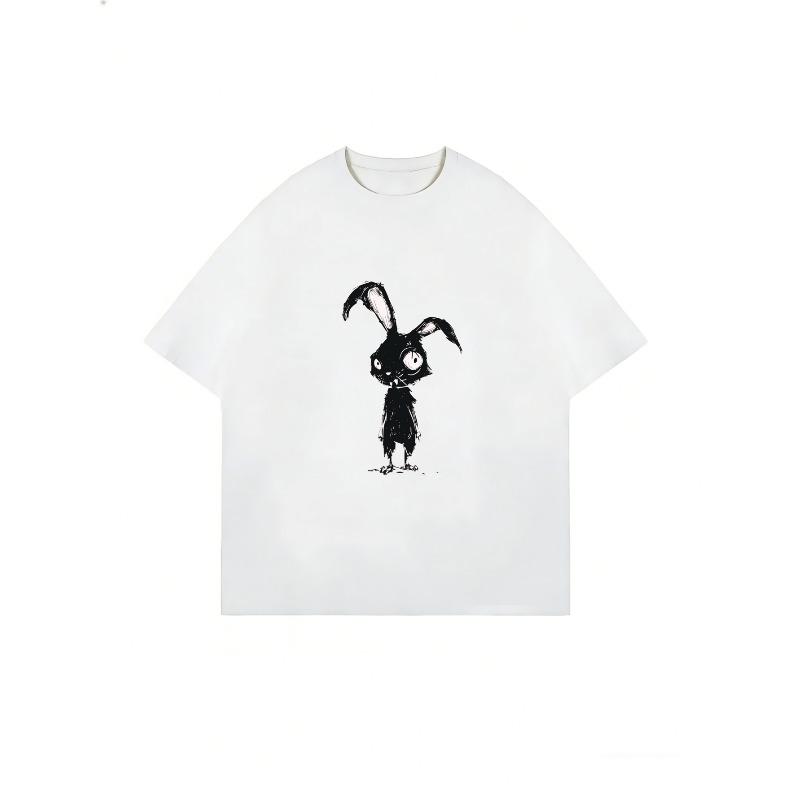 Oversized T Shirt Dress Black Bunny Cartoon Print Casual Streetwear Fashion Women Summer Outfit