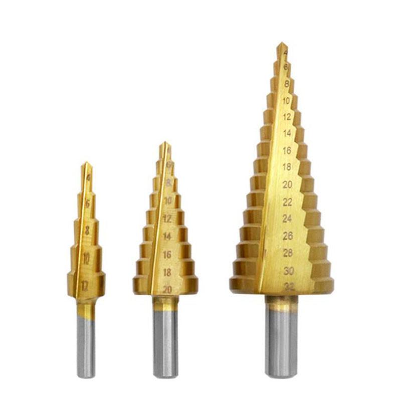 

Ступенчатое сверло с титановым покрытием из быстрорежущей стали, фреза для отверстий в металле и дереве, конусный сверлильный инструмент B