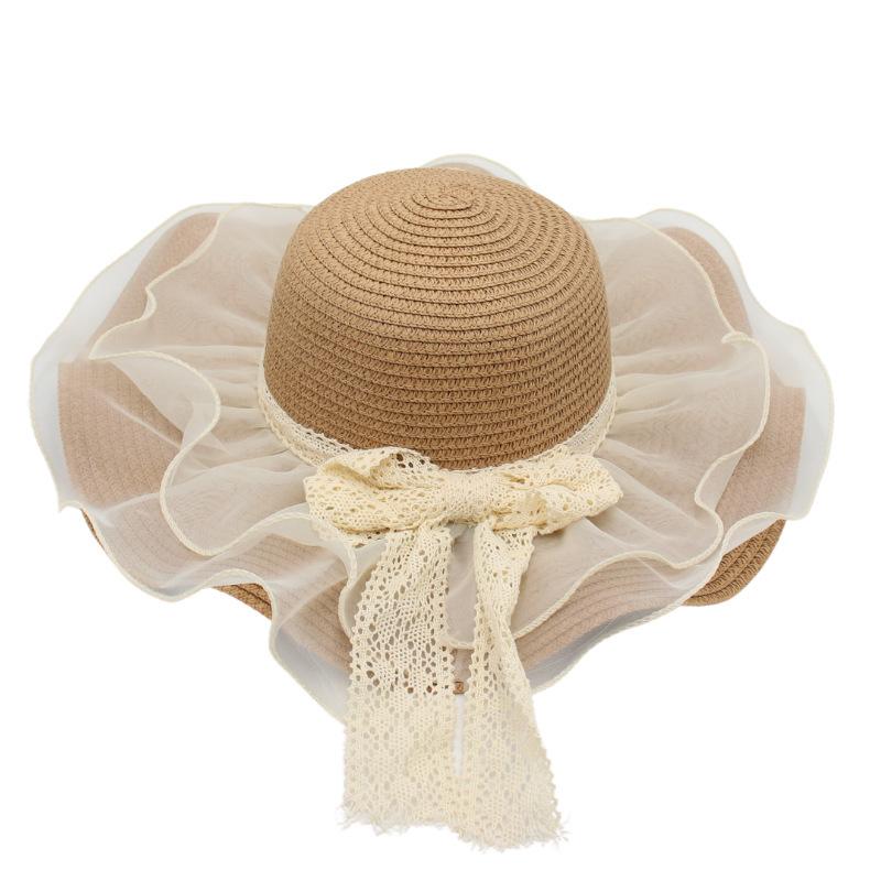 Bow Straw Hat Mesh Visor Sanya Beach Hat Women'S Thin Breathable Ins Wind Cool Hat