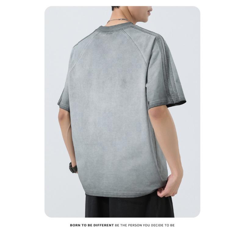 Men Crew Neck Raglan Short Sleeve T Shirt Washed Vintage Loose Fit Casual Daily Tops