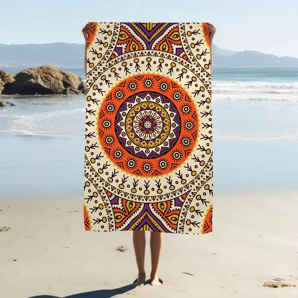 Classical Floral Pattern Print Microfiber Printed Beach Towel Mountain Climbing Yoga Beach Swimming Running Absorbent Soft Towel