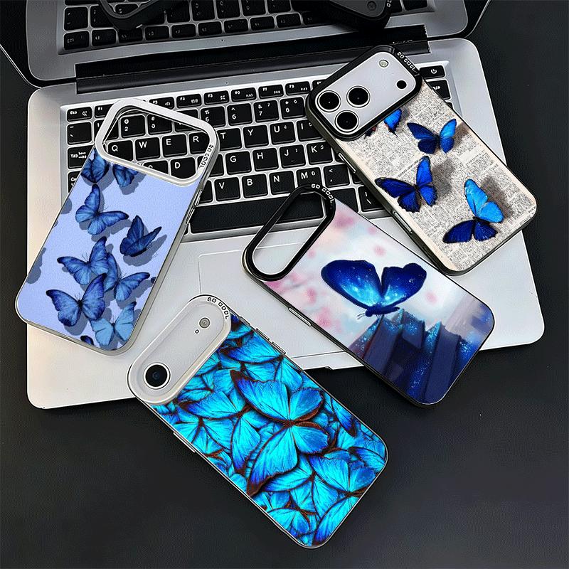 Blue Butterfly Aesthetics Shockproof Phone Case for iPhone 17 Air 16 16E 15 Pro Max 14 Plus 13 Mini 12 Back Cover Anti Fall Fund