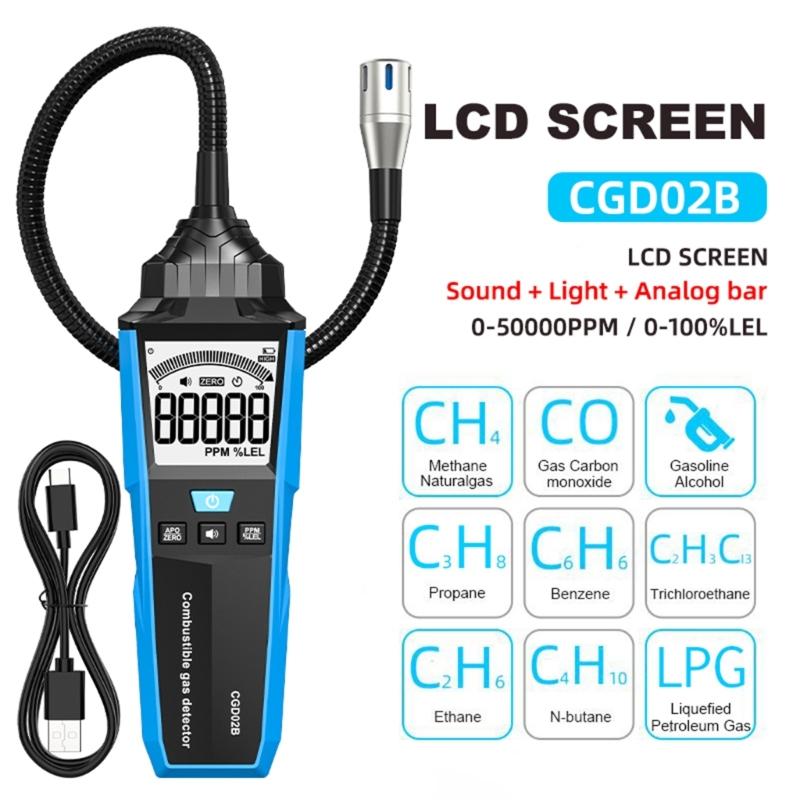 Portable Combustible Natural Gas Leak Location Determine Meter Tester Analyzer Accurate Detection with Sound Light Alarm
