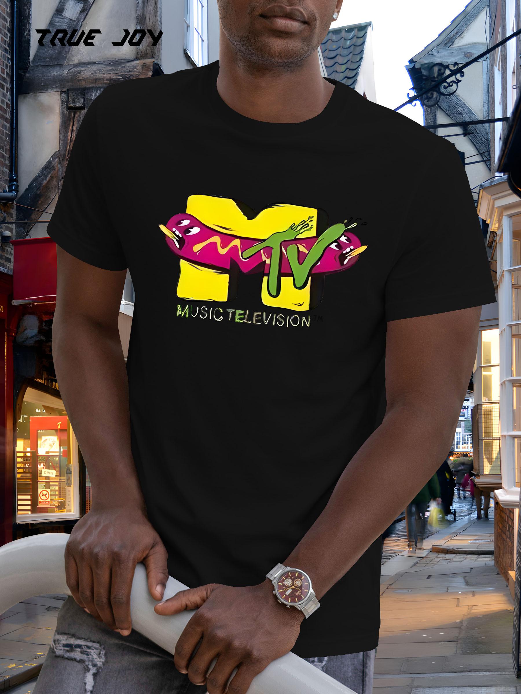 Light Blue Graphic Print T-shirt - Creative M & MTV-Inspired Design XXL