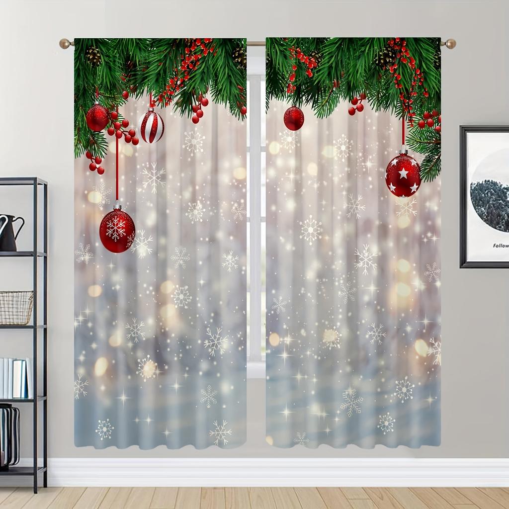 Set Of 2 Christmas Snowflake Tree Curtains White Top Design Study Room Kitchen Living Dorm Bedroom Decor Curtain For Made Polyester With Rod Pocket