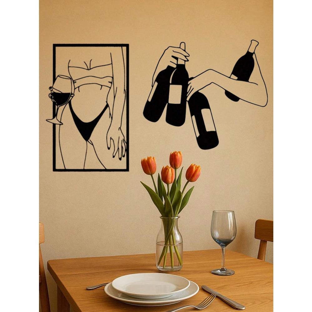 Metal Wine Goddess Wall Art Iron Sculpture Rustproof Home Decor Bar Dining Room Gift