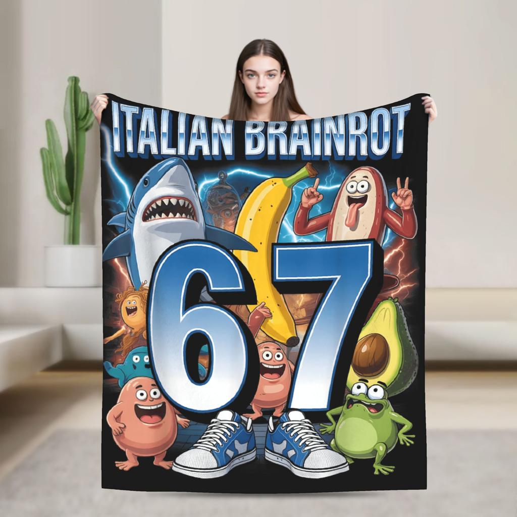 Popular 67 Brainrot Italian Meme Funny Blanket Warm Soft Flannel Throw For Sofa Office Travel Men Women Multi Sizes