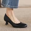 Krazing Pot Cow Skin round Toe stiletto Med Heels Summer Shoes Big Size 42 Beauty Lady Women Shallow Pumps