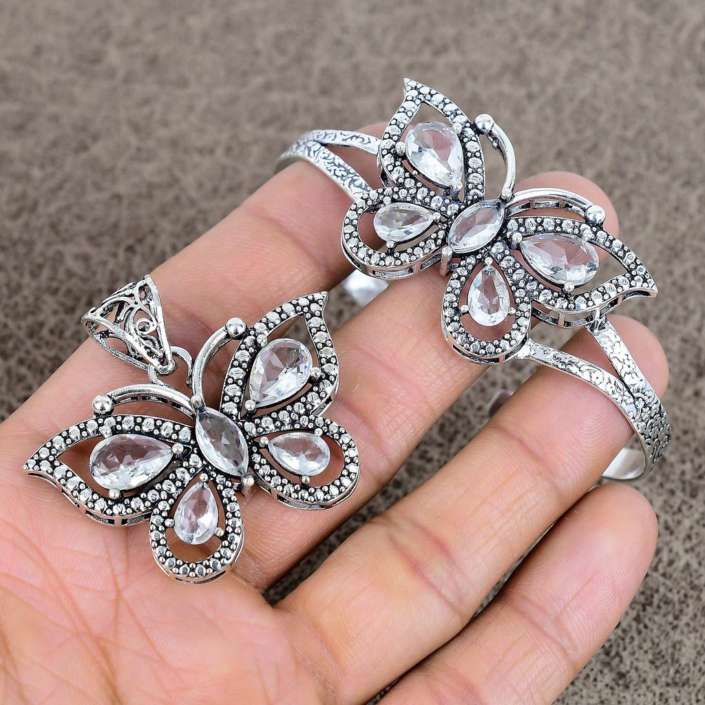 White Topaz Gemstone Handmade 925 Sterling Silver Jewelry Set KKG-97