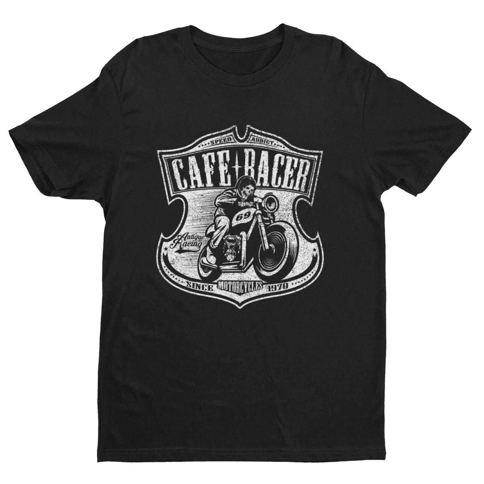 Cafe Racer Biker T Shirt Speed Addict Motorcycle 69 Classic Bike Skull Gift Idea M