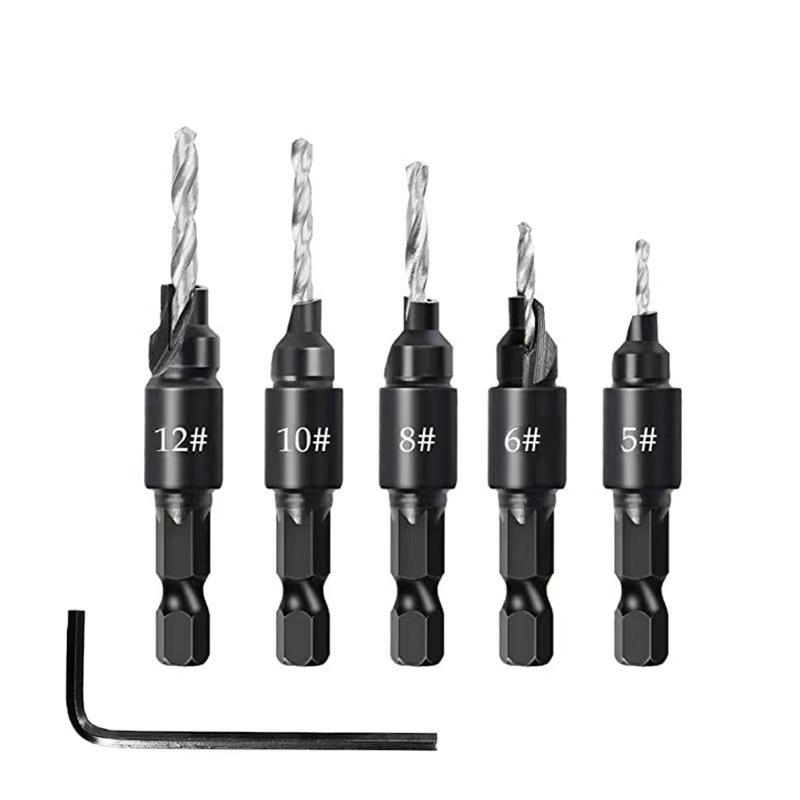 Adjustable Woodworking Countersink Drill Bit Set - Hex Shank, Fast Chip Removal & Hole Opener.