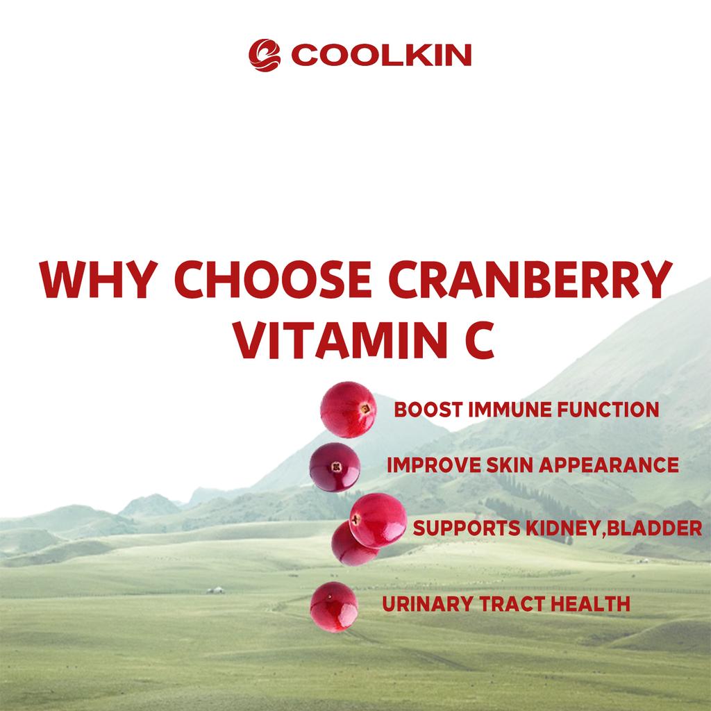 COOLKIN contains cranberry and vitamin C softgels, supports healthy metabolism, provides powerful antioxidants, and is easily absorbed.