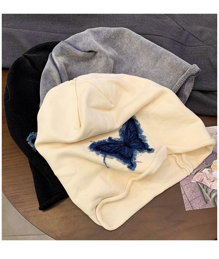 Women's Butterfly Retro Knitted Hat - Autumn/Winter Warm, Solid Color, Rolled Edge Pullover, Small Face Enhancing Design