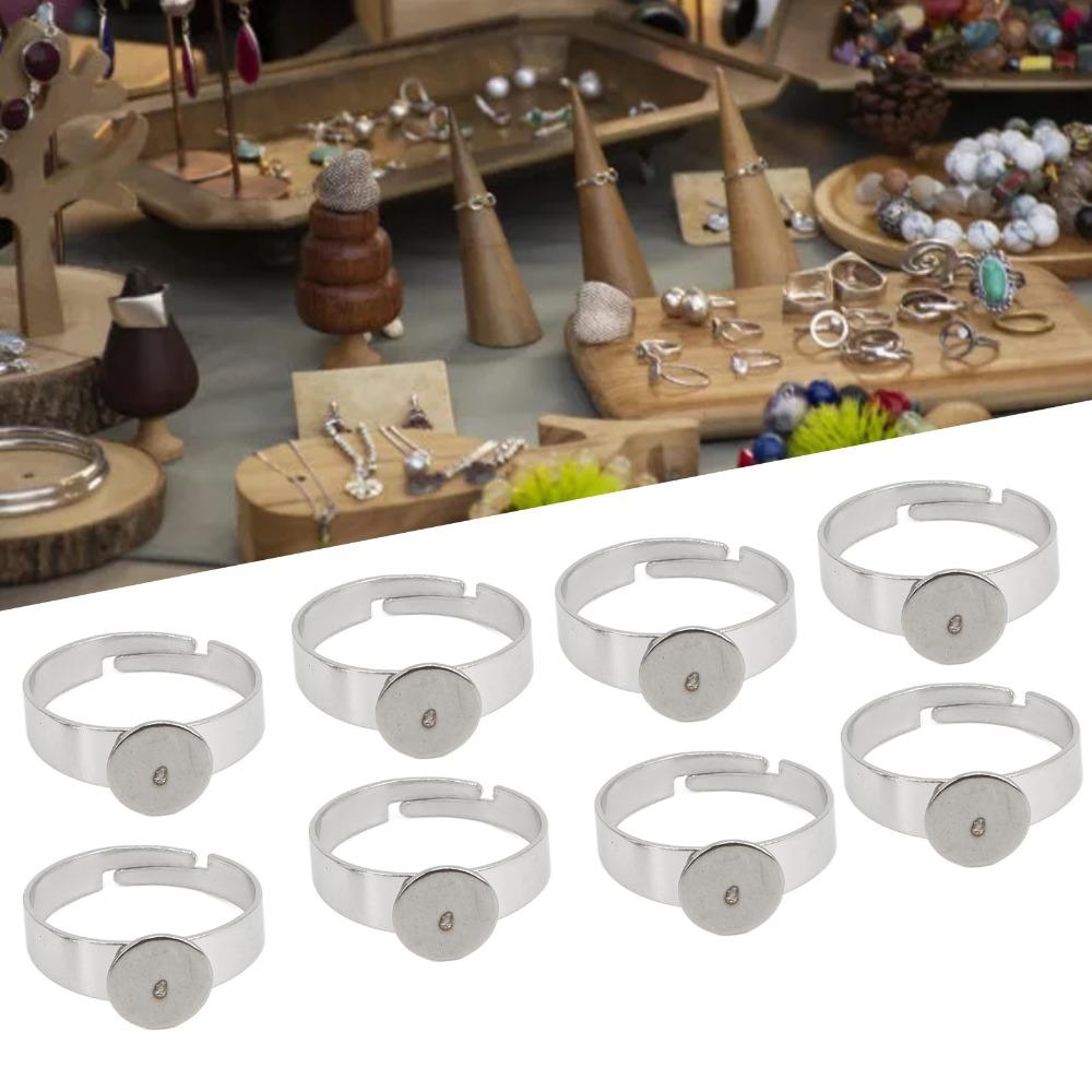 20pcs Adjustable Design Blank Ring Flat Base Stainless Steel Ring Flat Ring Base Creative Projects